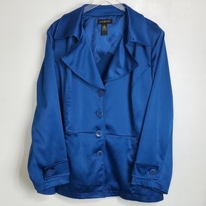 Lane Bryant size 28 satin shiny 4 button blazer jacket blue stretch notch collar